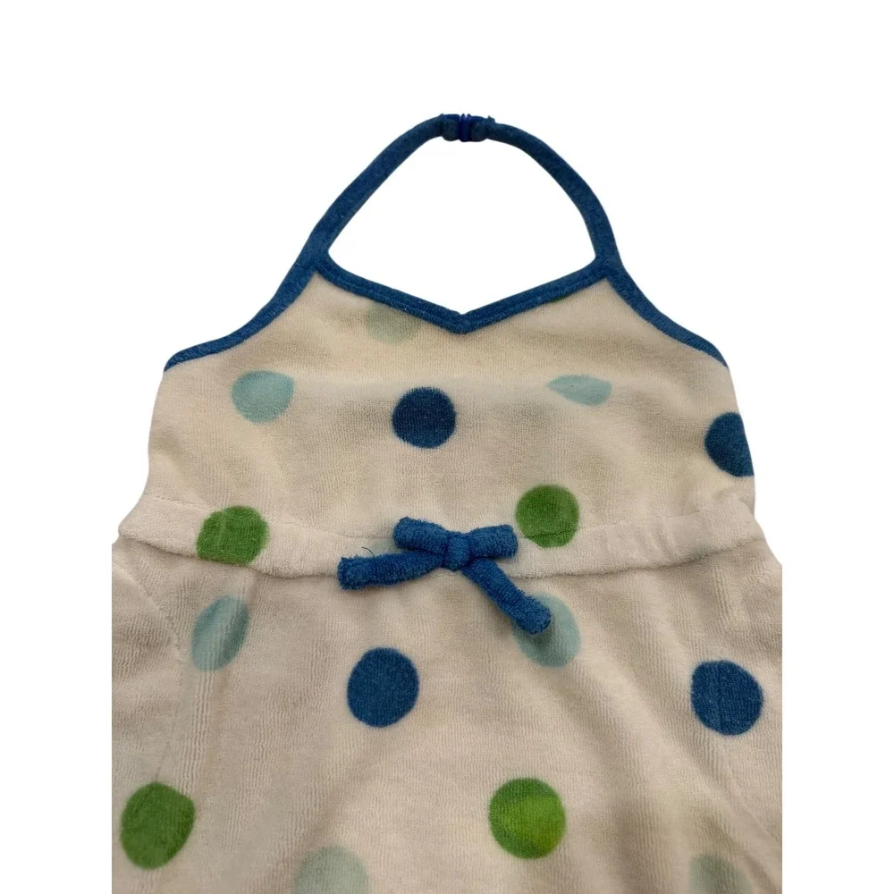 Gymboree Vintage 2004 Polka Dot Terry Cloth Halter Dress Blue Green White 3-6M